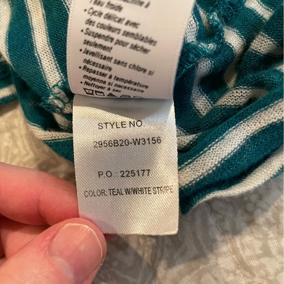 Paige Teal White Striped V-Neck Linen Short Sleeve Tee Extra Small - Picture 7 of 9